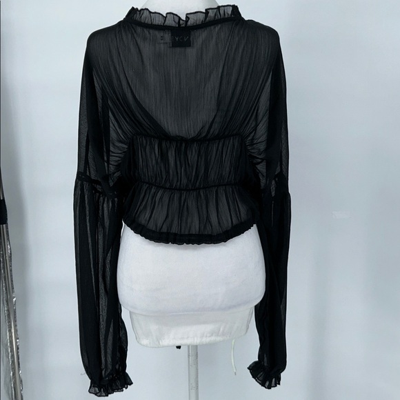 SNDYS Black Sheer Blouse Women’s Bali Top in Black Long Sleeve size 2 - Picture 8 of 12